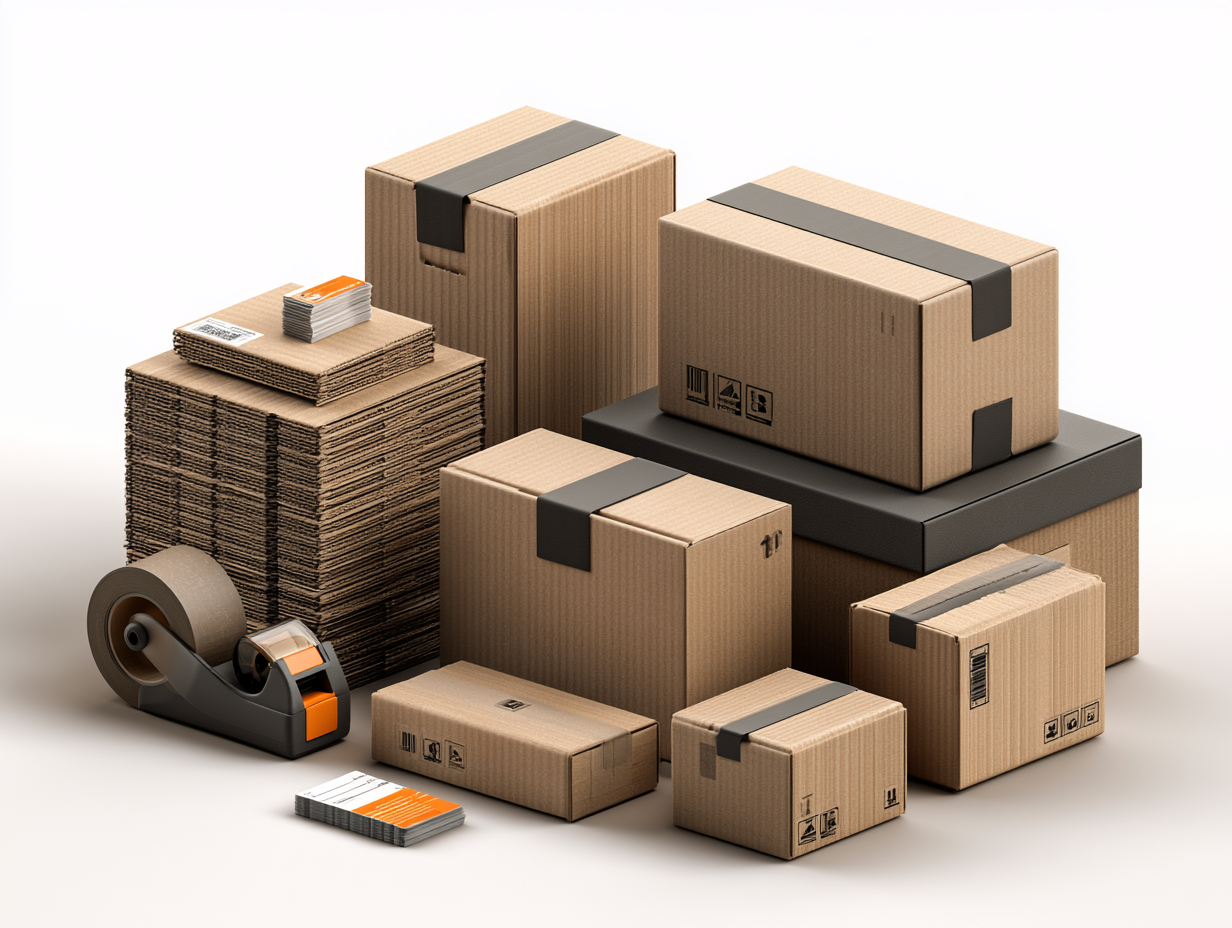 Isometric ecommerce despatch scene with postal boxes and mailers