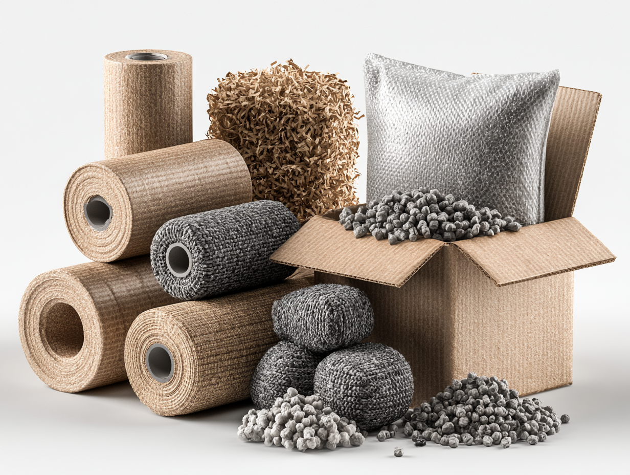 Isometric scene of kraft paper void fill and recyclable packaging
