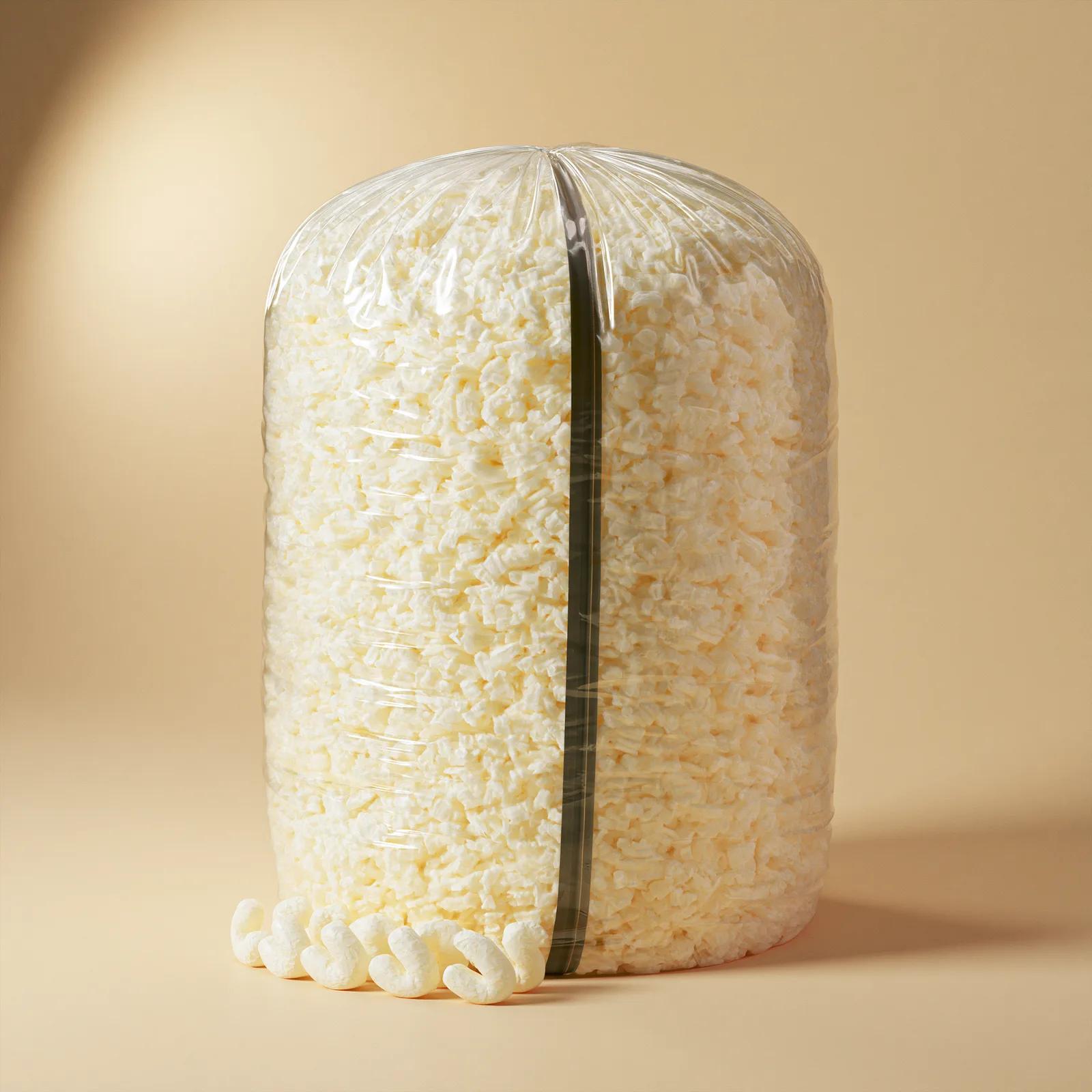 Large bag of pale starch-based loose fill chips